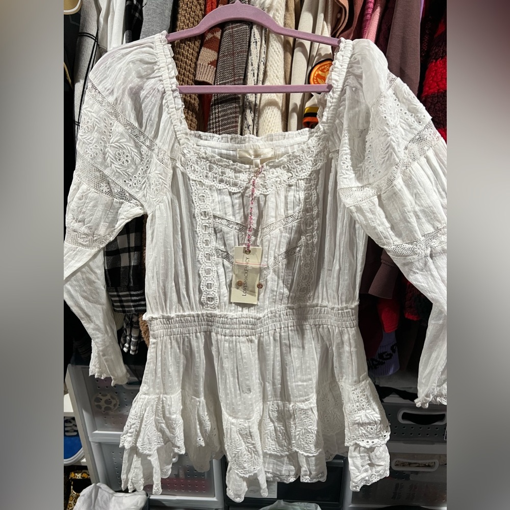 Loveshack Fancy Sanaya Dress in True White- NWT